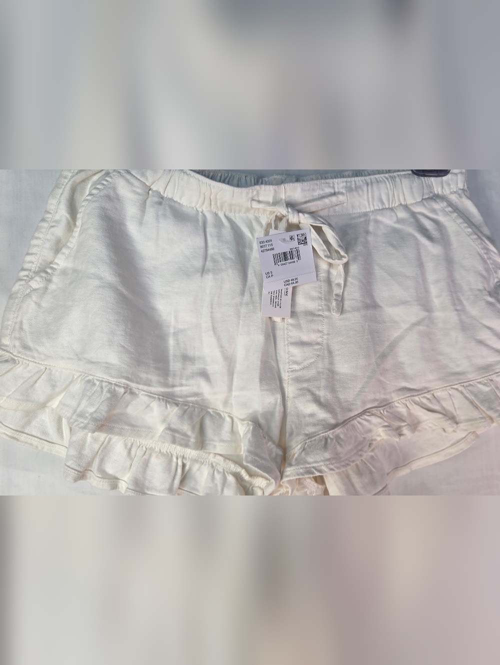 Womens American Eagle Sz S Ivory Ruffle Hem Drawstring Short Stretch Cottagecore